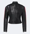 Gucci Web Stripe Leather Biker Jacket In Black