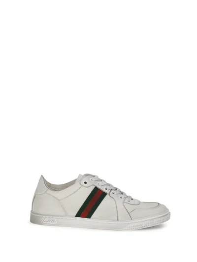 Gucci Web Stripe Leather Sneaker In White/white/vrv