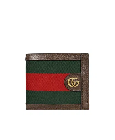 Gucci Web-stripe Leather-trim Wallet In Green