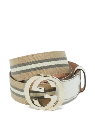 Pre-owned Gucci Web Stripe Logo Belt In Neutral