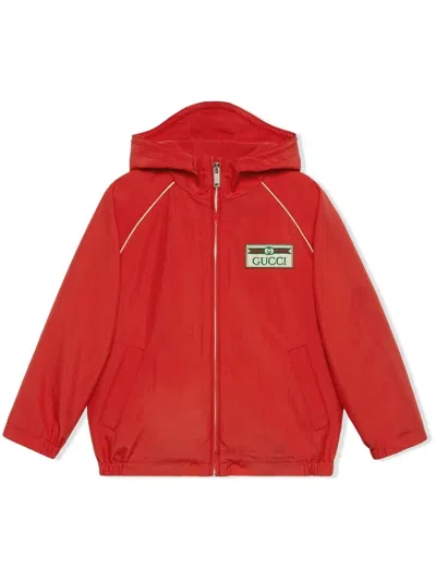 Gucci Kids' Red Hooded Logo Patch Jacket
