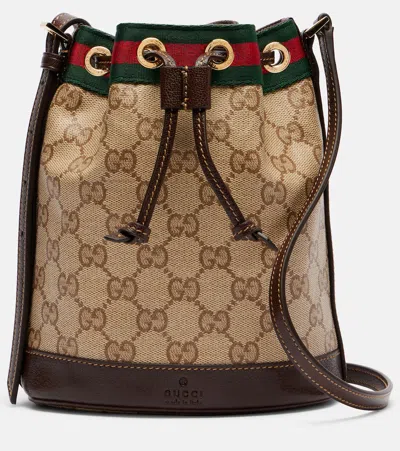 Gucci Web Stripe Mini Gg Canvas Bucket Bag In Sand