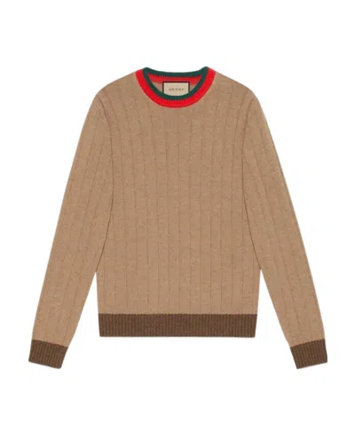 Gucci Web Stripe-neck Jumper In Brown