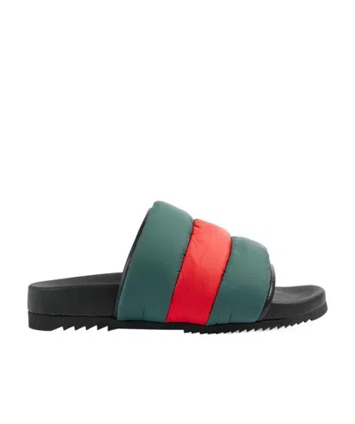 Gucci Web Stripe Padded Slides In Green