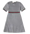 Gucci Grey Wool Dress With Web Ribbon In Grey