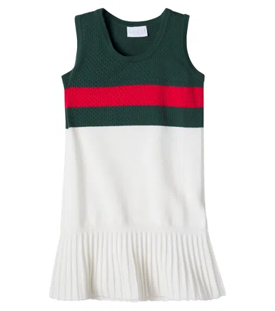 Gucci Web Stripe Pointelle Cotton Dress In Green
