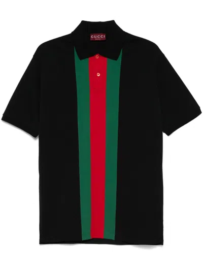 Gucci Cotton Polo Shirt With Web In Black