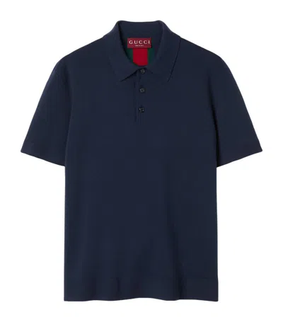 Gucci Wool Polo Shirt Web Detail In Blue