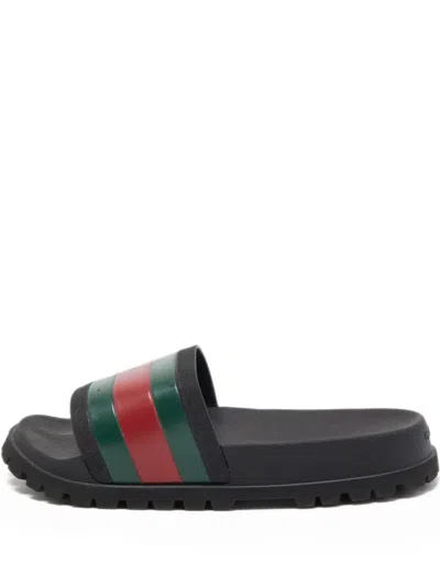 Pre-owned Gucci Web-stripe Pool Slides