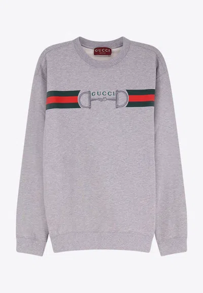 Gucci Web Stripe Print Sweatshirt In Gray