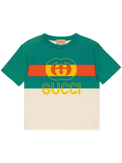 Gucci Kids' Web Stripe Print T-shirt In Green