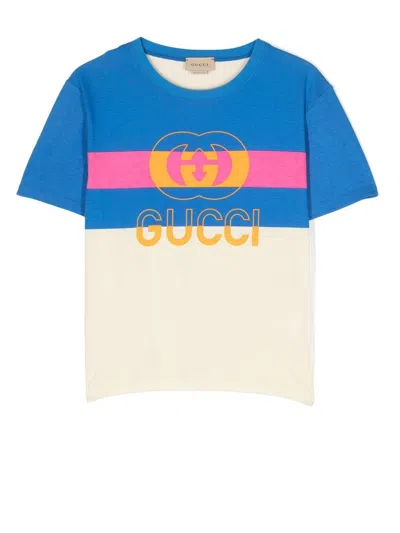 Gucci Web Stripe Print T-shirt In Neutrals