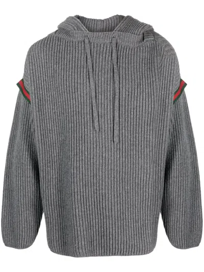 GUCCI WEB-STRIPE RIBBED HOODIE