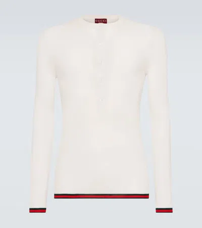 Gucci Web Stripe Ribbed-knit Silk Sweater In White