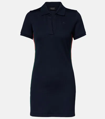 Gucci Jersey Polo Dress Ribbed Texture Short Sleeves In Black