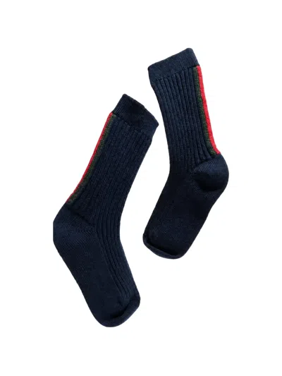 Gucci Kids' Web Stripe Ribbed-knit Socks In Blue