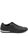 Gucci Men Black Low Top Sneakers With Web Tongue In Leather Man In Black