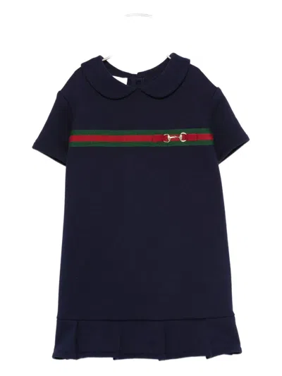 Gucci Babies' Web Stripe Ruffled Dress In Blue