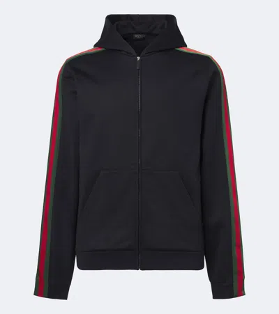 Gucci Silk Cotton Jersey Hooded Jacket Web Detail In Brown