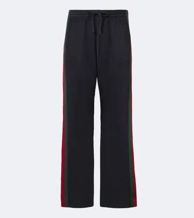 Gucci Web Insert Track Pants With Elastic Drawstring Waist And Side Pockets In Blue