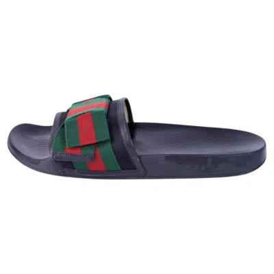 Pre-owned Gucci Web Stripe Slide Sandals - Eu 39 In Black