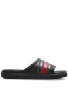 Gucci Web Rubber Slides In Schwarz