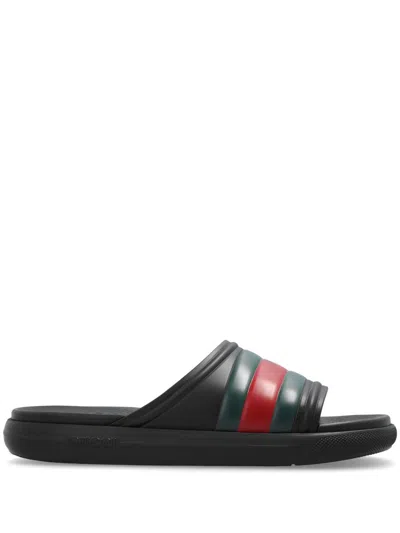 Gucci Web Rubber Slides In Black