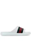 Gucci Web Stripe Slides In White