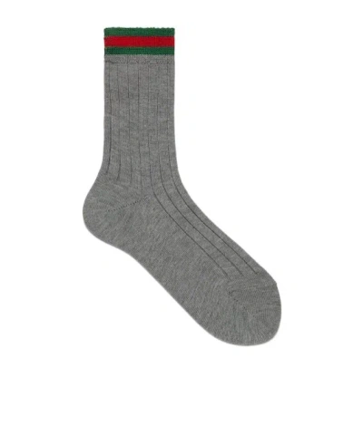Gucci Web-stripe Socks In Gray