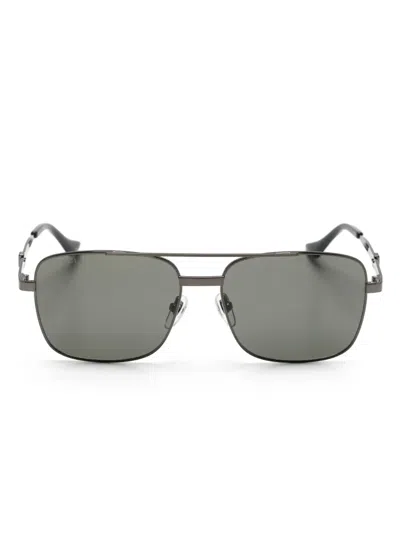 Gucci Web Stripe Square-frame Sunglasses In Metallic