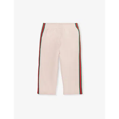 Gucci Babies' Web Stripe Straight-leg Cotton Jogging Bottoms 6-36 M In Rose Water/mc