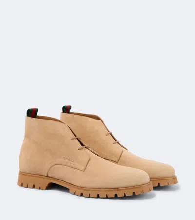 Gucci Web Stripe Suede Desert Boots In Brown