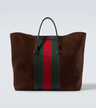 Gucci Web Stripe Suede Tote Bag