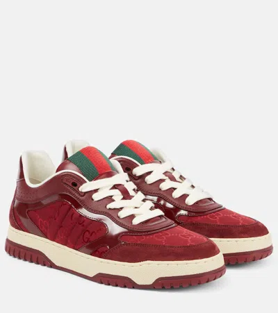 Gucci Burgundy Leather And Gg Supreme Fabric Re-web Sneakers