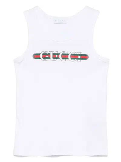 Gucci Kids' Web-stripe Tank Top In White