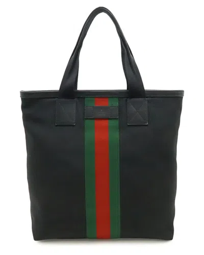 Pre-owned Gucci Web Stripe Tote (authentic Pre-loved) In Black/black