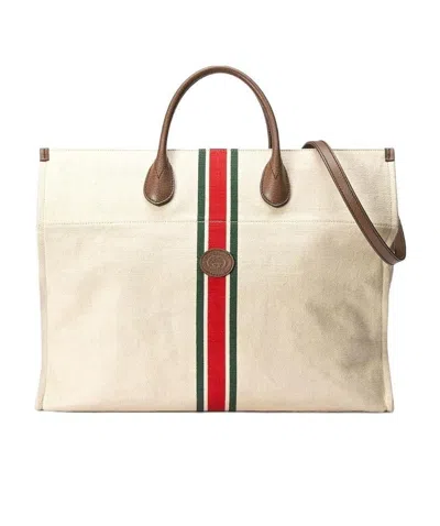 Gucci Web Stripe Tote Bag In White