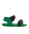Gucci Web Ribbon Sandals In Green