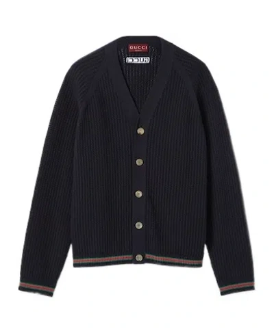 Gucci Web-stripe Trim Cardigan In Black