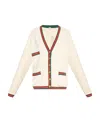 Gucci Web-stripe Trim Cotton Cardigan In White
