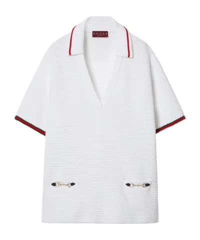 Gucci Web-stripe Trim Crochet Top In Ivory
