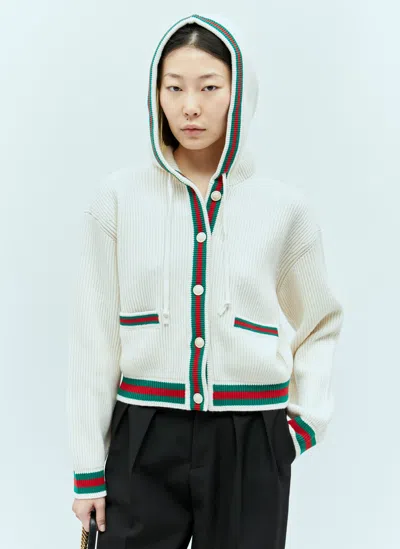 Gucci Web Stripe Ribbed-knit Wool Cardigan In White