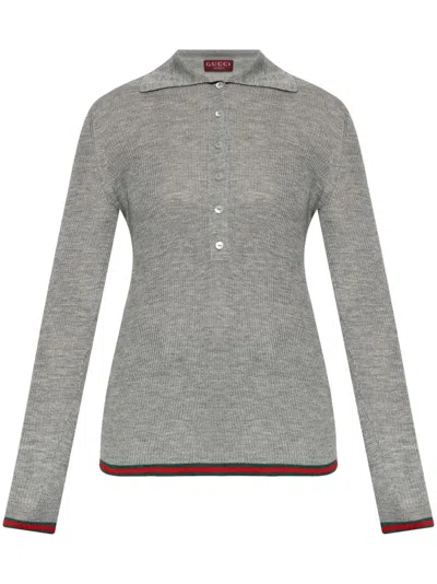 GUCCI WEB-STRIPE TRIM POLO TOP