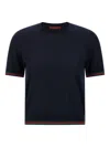 Gucci Blue T-shirt With Web Detail On The Edges In Cashmere And Silk Blend Woman In Blue