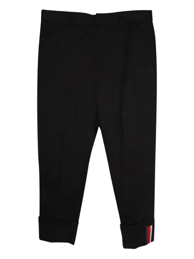 Pre-owned Gucci Web-stripe Wide-leg Trousers In Black