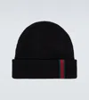 Gucci L Beanie Hat With Web Detail In Black