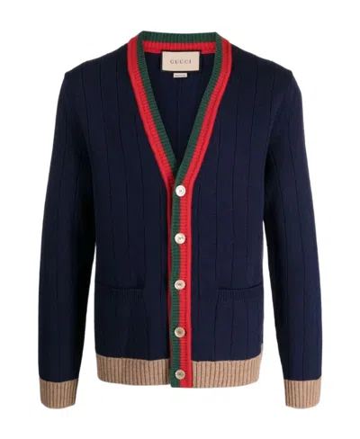 Gucci Web-stripe Wool Cardigan In Black