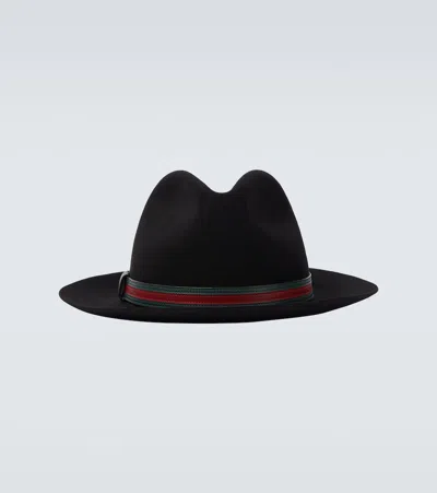 Gucci Web Stripe Wool Panama Hat In Black