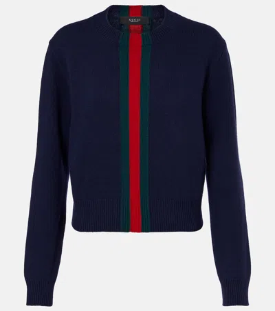 Gucci Web Stripe Wool Sweater In Blue