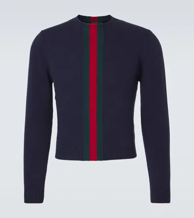 Gucci Web Stripe Wool Sweater In Blue
